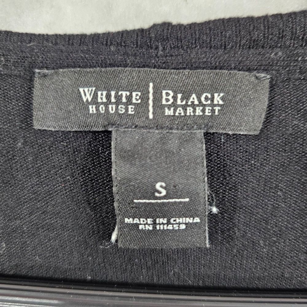 White House Black Market‎ Black Cardigan Sweater Ruffle Front Silk Blend Small - Picture 5 of 9